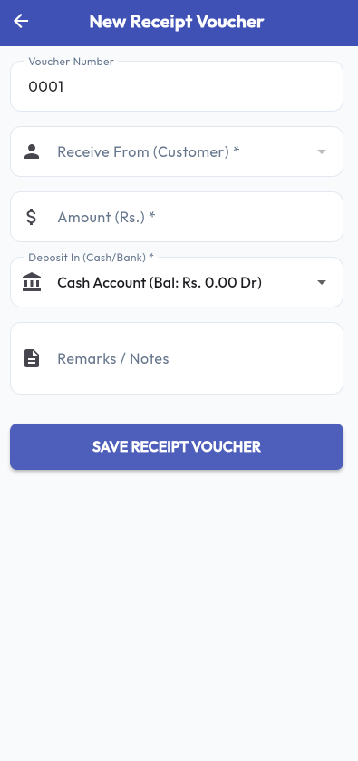 New Receipt Screen