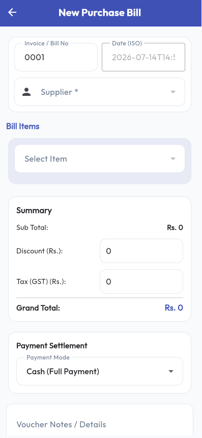 New Purchase Screen